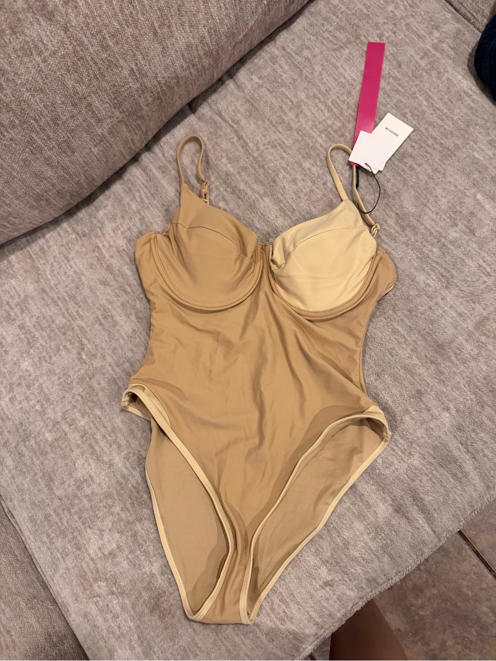 Sculpted Underwire Bandeau One-Piece in Beige